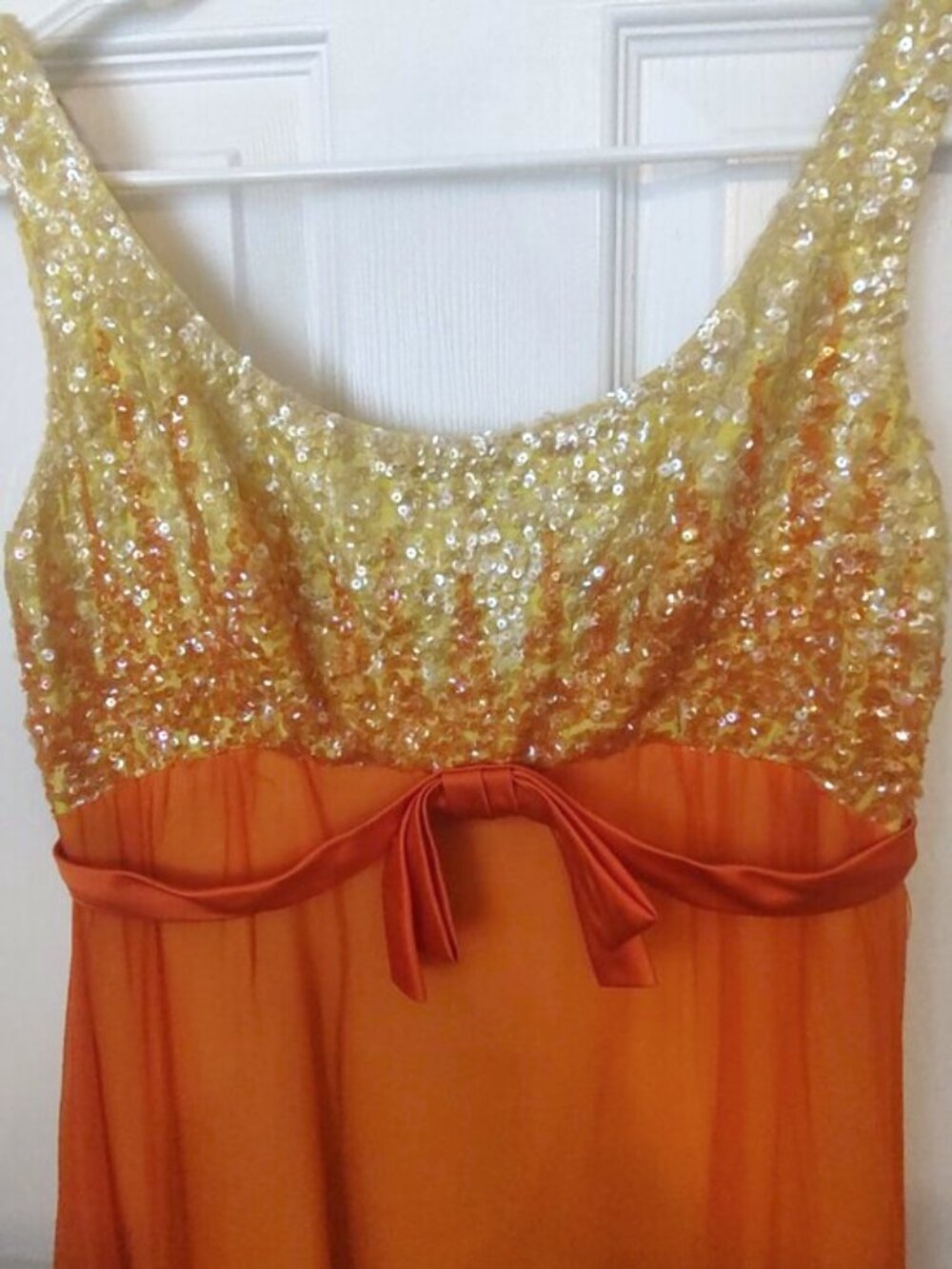 Vintage 1960s chiffon sequin high-waisted long evening dress S - Picture 3 of 12